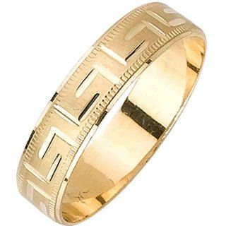 14K Gold Men's Designer Greek Key Wedding Band (5mm) Size 13.5: Jewelry