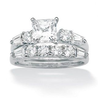 Royal Palm Jewelry 475638 2.52 TCW Princess Cut Cubic Zirconia 10k White Gold Bridal Engagement Ring Set   Size 8: Jewelry