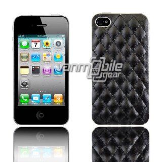 VMG For Apple iPhone 4/4S Ultra Thin Design Case Cover   Black Diamond Quilt Faux Leather Design [by VanMobileGear]: Cell Phones & Accessories