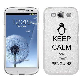 White Samsung Galaxy S3 SIII i9300 Glitter Bling Hard Case Cover KG352 Keep Calm and Love Penguins: Cell Phones & Accessories