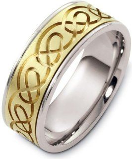 18 Karat Designer Two Tone Gold Celtic Wedding Band Ring: Jewelry