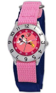 Disney Kids' D816S503 Mickey Mouse Time Teacher Pink Velcro Strap Watch: Watches