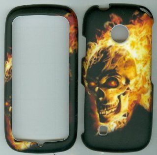Fire Skull Burning Faceplate Hard Case Protector for Tracfone Straight Talk Lg 505c Lg505c Cell Phones & Accessories