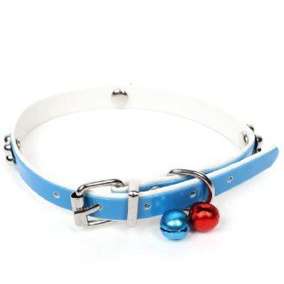 Faux Leather Adjustable Metal Jingle Bell Bone Decor Dog Cat Pet Collar Blue : Pet Supplies