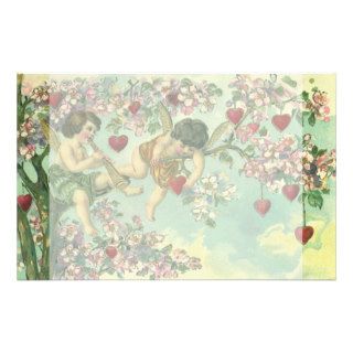 Vintage Valentines Day Victorian Cupids Heart Tree Custom Stationery