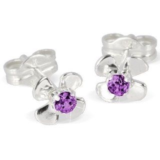 SilberDream earring flower with purple Zirkonia 925 Sterling Silver SDO508V: SilberDream: Jewelry