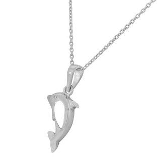 Sterling Silver White Gold Tone Mother of Pearl Dolphin Womens Pendant Necklace with Chain: Jewelry