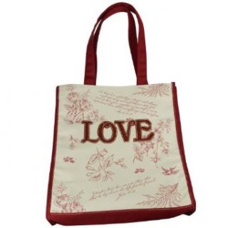 Red Floral Canvas Tote Bag   "Love" Applique: Clothing