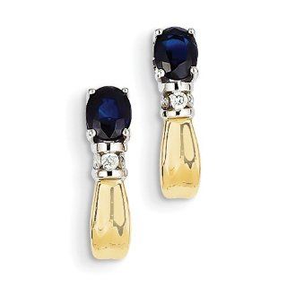 14K Two Tone Gold Diamond & Sapphire J Hoop Post Earrings. Carat Wt  1.02ct Jewelry