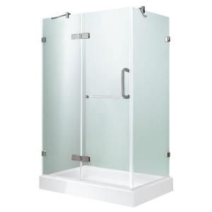 Vigo 32 3/8 in. x 40 1/4 in. x 79 1/4 in. Frameless Pivot Shower Door in Brushed Nickel with Clear Glass with Left Base VG6011BNCL40WL