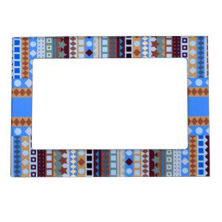 Tribal Blue Aztec ZigZag Southwestern Stripes Photo Frame Magnet