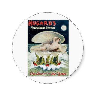 Hugard's ~ Fascinating Illusion Vintage Magic Act Round Stickers