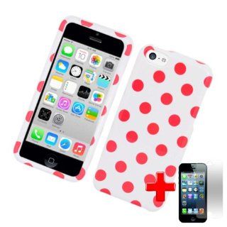 Apple iPhone 5C/Lite   2 Piece Snap On Glossy Plastic Image Case Cover, Red Polka Dot Design White Cover + LCD Clear Screen Saver Protector: Cell Phones & Accessories