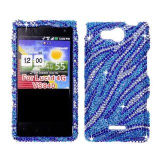 LG Lucid 4G 4 G VS840 VS 840 / Cayman Cell Phone Full Crystals Diamonds Bling Protective Case Cover White and Blue Zebra Animal Skin Stripes Pattern Design: Cell Phones & Accessories