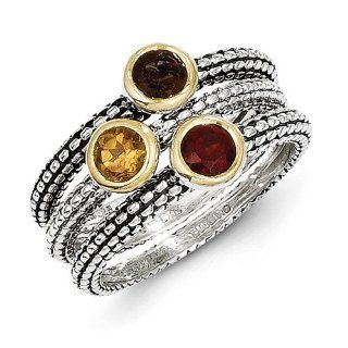 Sterling Silver Gold plated Gemstone 3 Stackable Vintage Rings. Gem Wt  0.87ct Jewelry