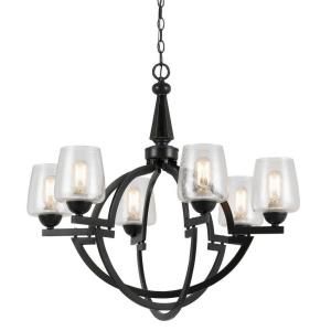 CAL Lighting 6 Light Oil Rubbed Bronze Hand Forged Iron Beverly Chandelier with Glass Shades FX 3552/6