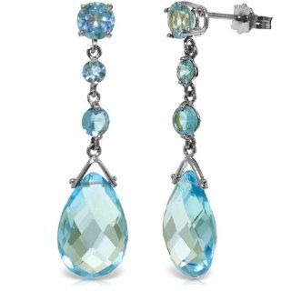 14k White Gold Blue Topaz Dangle Earrings: Jewelry
