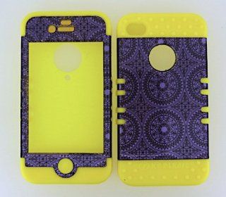 3 IN 1 HYBRID SILICONE COVER FOR APPLE IPHONE 4 4S HARD CASE SOFT YELLOW RUBBER SKIN CIRCLES YE TP1377 S DP KOOL KASE ROCKER CELL PHONE ACCESSORY EXCLUSIVE BY MANDMWIRELESS: Cell Phones & Accessories