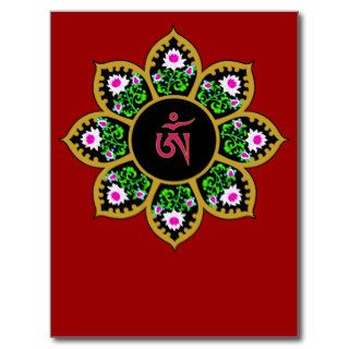 Tibetan Om Symbol in Lotus Mandala Post Cards
