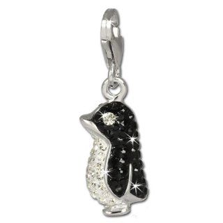 SilberDream Glitter Charm penguin with white and black Czech crystals 925 Sterling Silver Charms Pendant with Lobster Clasp for Charms Bracelet, Necklace or Earring GSC533S: SilberDream: Jewelry