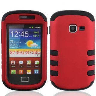 Samsung Galaxy Discover / Centura / S738C Hybrid Dual Protection Case   Red Plastic + Black Skin Case: Cell Phones & Accessories