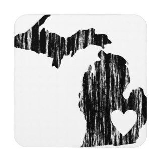 I Heart Michigan Grunge Worn Outline State Love Drink Coasters