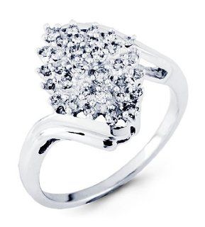 Solid 14k White Gold Bypass 0.40 Ct Round Diamond Ring: Jewelry