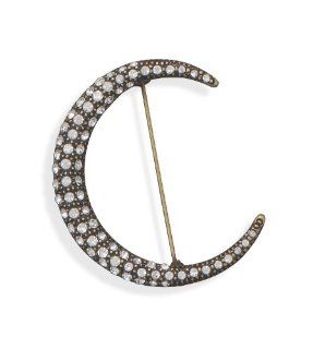 Genuine Elegante Brooch. Brass and Crystal Crescent Moon Fashion Pin. 100% Satisfaction Guaranteed.: Jewelry
