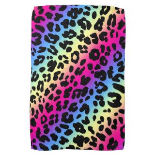 Neon Rainbow Leopard Pattern Print Kitchen Towels