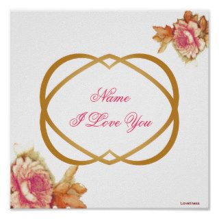 I Love You Hot Pink Roses Brass Hearts Poster