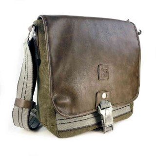 Tuff Luv "Hitchhiker" Canvas Leather Messenger Shoulder Bag / School / 10" Tablet / 11" Laptop / Ultra Book   Green / Brown: Computers & Accessories