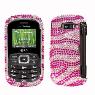 Fits LG VN530 Octane Hard Plastic Snap on Cover Hot Pink and White Zebra Full Diamond Verizon Cell Phones & Accessories