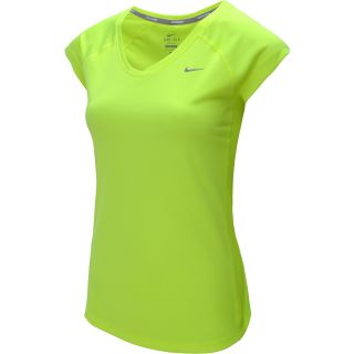 NIKE Womens Miler V Neck Cap Sleeve Running T Shirt   Size: Medium, Volt/silver