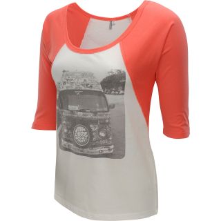 RIP CURL Womens Street Team Elbow Sleeve Baseball T Shirt   Size: Xl, Coral