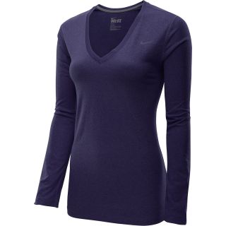NIKE Womens Regular Legend V Neck Long Sleeve T Shirt   Size Small, Purple