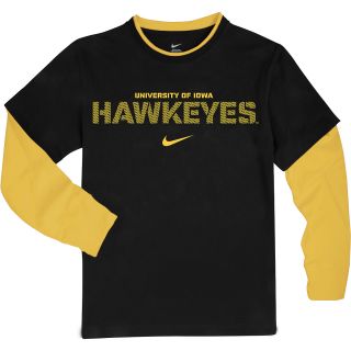 NIKE Youth Iowa Hawkeyes Dri FIT 2 Fer Long Sleeve T Shirt   Size: Xl, Black