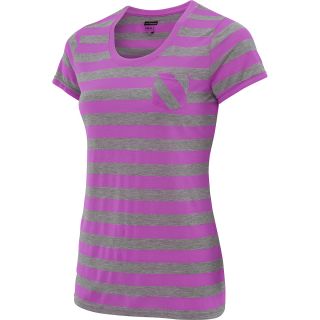 NEW BALANCE Womens Striped Short Sleeve T Shirt   Size: Medium, Purple Cactus