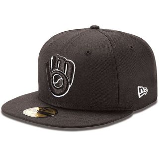 NEW ERA Mens Milwaukee Brewers Basic Black and White 59FIFTY Fitted Cap   Size