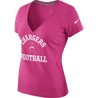 NIKE Womens San Diego Chargers Breast Cancer Awareness V Neck T Shirt   Size