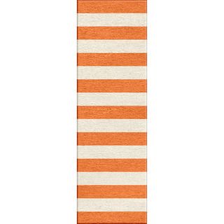 Handmade Flat Weave Stripe Pattern Red/ Orange Rug (26 X 8)