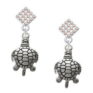 Antiqued Turtle AB Crystal Diamond Shaped Lulu Post Earrings [Jewelry]: Dangle Earrings: Jewelry