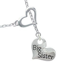 Large ''Big Sister'' Heart with Clear Crystal Heart Lariat Charm Necklace: Delight: Jewelry