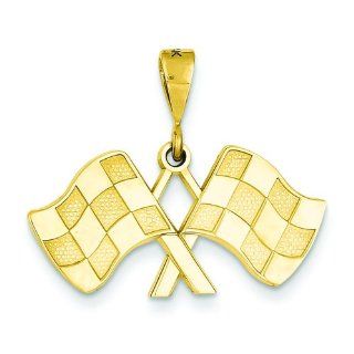 14K Yellow Gold Racing Flags Charm Pendant Jewelry: Jewelry