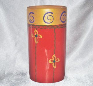 Handpainted Italian Ceramic Vase Utensil Caddy in Red, Purple & Gold : Decorative Vases : Everything Else