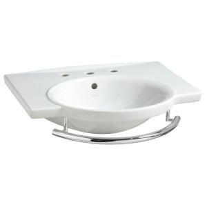 Porcher Sapho II 6 1/2 in. Pedestal Sink Basin with Single Faucet Hole Drilling and Integral Towel Bar in Biscuit DISCONTINUED 20000 01.071