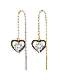 14k Yellow Gold, Heart Threader Drop Earring Lab Created Gems: Jewelry
