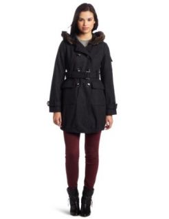Steve Madden Women's Utilitarian Double Breasted Belted Coat Wool Outerwear Coats