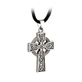 Stainless Steel with Pewter Finish Celtic Cross on 20" Cord Necklace: Pendant Necklaces: Jewelry