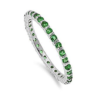 Sterling Silver Emerald Green CZ Stackable Eternity Band Ring (Size 9): Jewelry