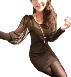 Autumn Leisure Black Long Sleeved Chiffon Dress at  Womens Clothing store: